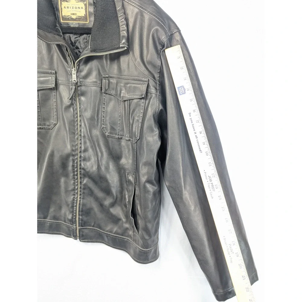 Arizona Jean Company Mens Faux‎ Leather Jacket Black Full Zip L G Ribbed Collar